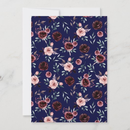 Landelijke roze en marine romantische trouwdag kaart (Achterkant)