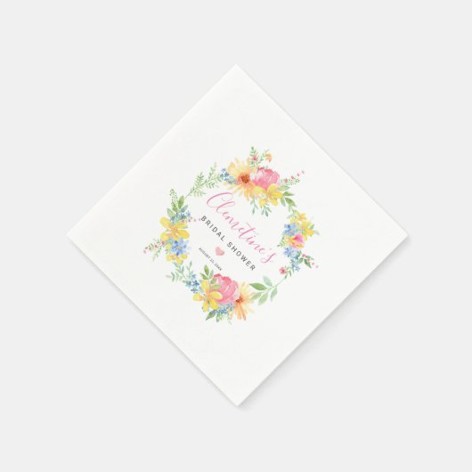 Landelijke Roze Gele Waterverf Bloemen Servet (Hoek)