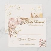 Landelijke Roze & Gouden Bloem Boho RSVP Kaart (Voorkant / Achterkant)