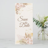 Landelijke Roze & Gouden Bloem Boho Save the Date Kaart (Staand voorkant)