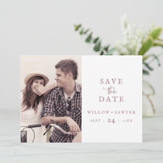 Landelijke Roze Gouden Script Foto Save The Date (Staand voorkant)