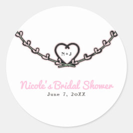 Landelijke Roze Hart Winged Bruidsfeest Favoriet Ronde Sticker