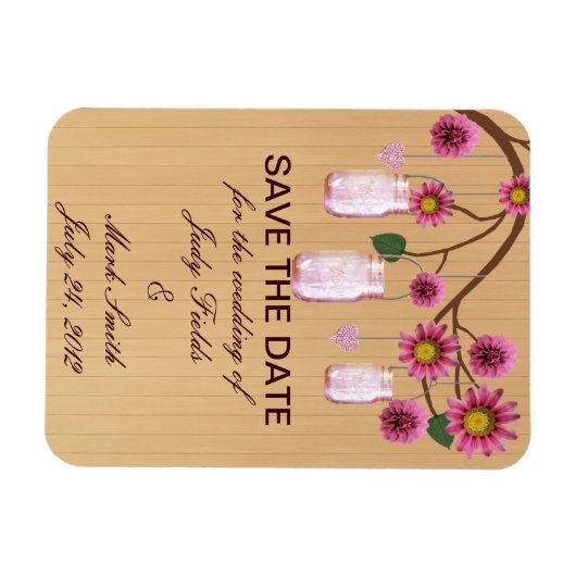 Landelijke Roze Inmaakpotten Save The Date Magneet (Horizontaal)