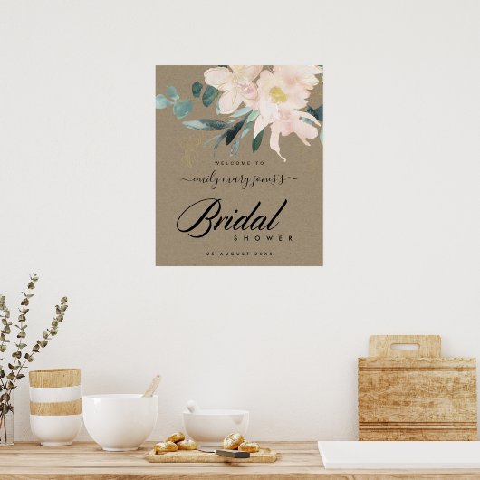 LANDELIJKE ROZE KRAFT BLOEMEN BRUIDSSLUIER WELKOM POSTER (Keuken)