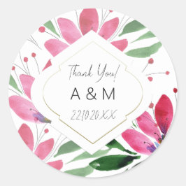 Landelijke Roze Lotus Waterverf Bloemkunst Ronde Sticker