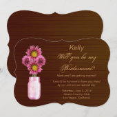 Landelijke Roze Mason Pot Bruidsmeisje Kaart (Voorkant / Achterkant)