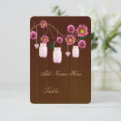 Landelijke roze metseljars tafel plaatskaart (Staand voorkant)