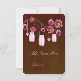 Landelijke roze metseljars tafel plaatskaart