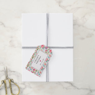 Landelijke Roze Pioen Bloemige Bruidsdouche Cadeaulabel