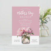 Landelijke Roze Pioenrozen Script Moederdag Brunch Kaart (Staand voorkant)