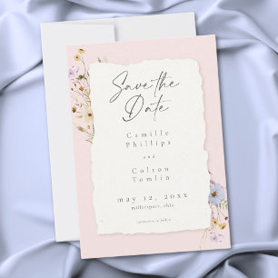 Landelijke Roze Romantische Wilde Bloemen Bruiloft Save The Date
