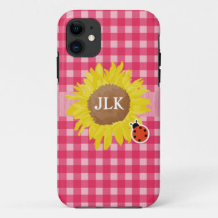 Landelijke roze ruiten, zonnebloem, lieveheersbees iPhone 11 hoesje