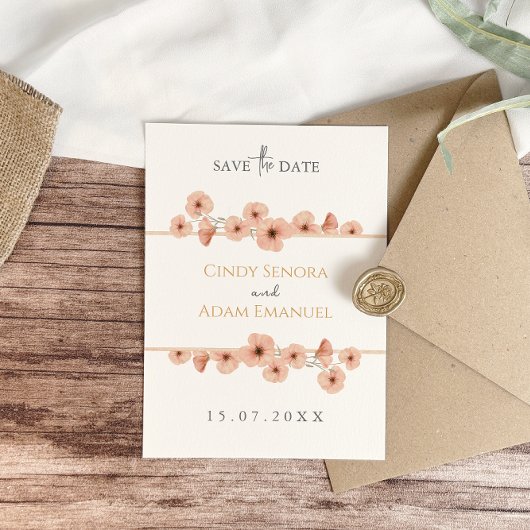 Landelijke roze wilde bloemen bruiloft save the date