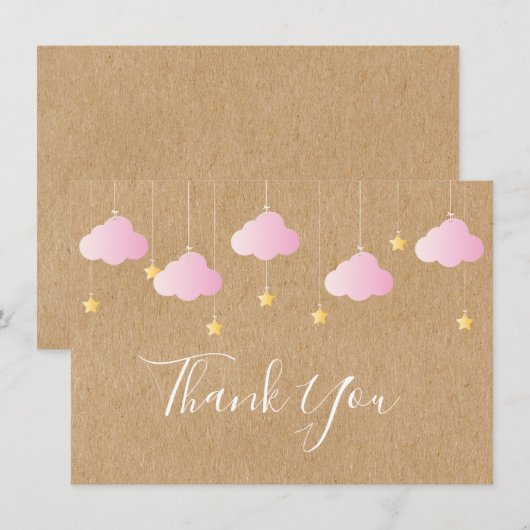 Landelijke Roze Wolken Gouden Sterren Dank Je Bedankkaart (Voorkant / Achterkant)