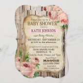Landelijke Rozen en Rustic Wood Baby shower Kaart (Voorkant / Achterkant)