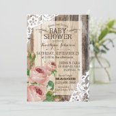 Landelijke Rozen en Rustic Wood Baby shower Kaart (Staand voorkant)