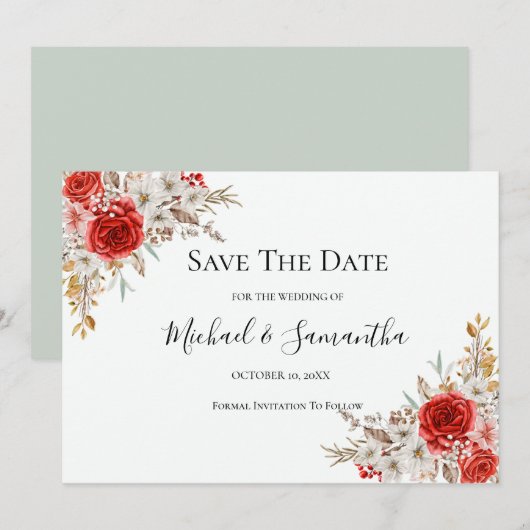 Landelijke rozen landelijke bruiloft save the date (Voorkant / Achterkant)