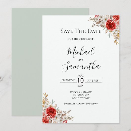 Landelijke rozen landelijke bruiloft save the date (Voorkant / Achterkant)