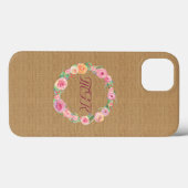 Landelijke rozenkrans monogram op jute Case-Mate iPhone case (Achterkant (horizontaal))