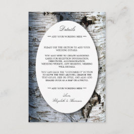 Landelijke Rustieke Berkenboom Bruiloft Detail Informatiekaartje