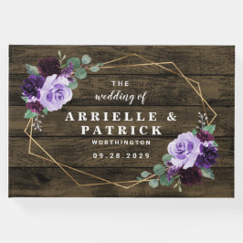 Landelijke Rustieke Bloemen Paarse en Gouden Bruil Gastenboek