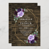 Landelijke Rustieke Bloemen Paarse en Gouden Bruil Kaart (Voorkant / Achterkant)