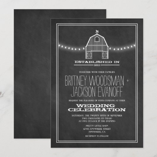 Landelijke Rustieke Chalkboard Schuur Bruiloft Uit Kaart (Voorkant / Achterkant)