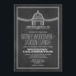 Landelijke Rustieke Chalkboard Schuur Bruiloft Uit Kaart<br><div class="desc">Country Rustic Chalkboard Barn Wedding Invitations - heeft een geprinte zwarte krijtbordachtergrond aan zowel de voor- als achterkant. Dit ontwerp is voorzien van een witte schuur of boerderij met een hanenweerschaar in de buurt van de bovenkant met snaarlampen. Dit ontwerp heeft ook een westerne of stijl tekst voor gevestigde in...</div>