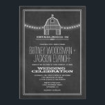Landelijke Rustieke Chalkboard Schuur Bruiloft Uit Kaart<br><div class="desc">Country Rustic Chalkboard Barn Wedding Invitations - heeft een geprinte zwarte krijtbordachtergrond aan zowel de voor- als achterkant. Dit ontwerp is voorzien van een witte schuur of boerderij met een hanenweerschaar in de buurt van de bovenkant met snaarlampen. Dit ontwerp heeft ook een westerne of stijl tekst voor gevestigde in...</div>