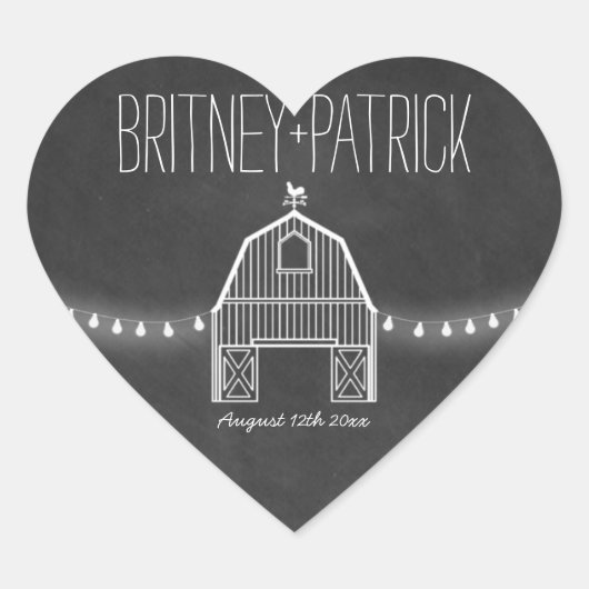 Landelijke Rustieke Chalkboard Schuur Huwelijksgun Hart Sticker (Voorkant)