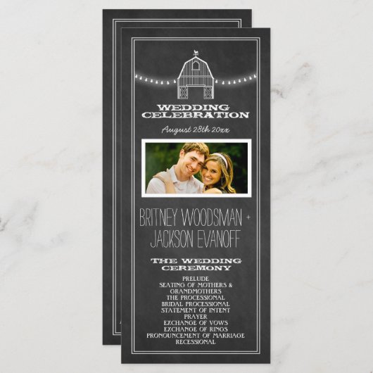 Landelijke Rustieke Chalkboard Schuur Trouwprogram Programmakaart (Voorkant / Achterkant)