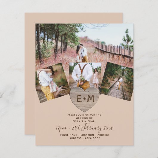 Landelijke Rustieke Foto Gesneden Hart Monogram Br (Voorkant / Achterkant)