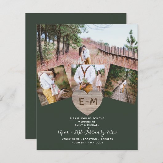 Landelijke Rustieke Foto Gesneden Hart Monogram Br (Voorkant / Achterkant)