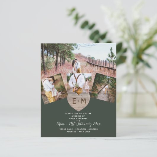 Landelijke Rustieke Foto Gesneden Hart Monogram Br (Staand voorkant)