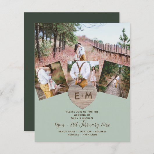 Landelijke Rustieke Foto Gesneden Hart Monogram Br (Voorkant / Achterkant)