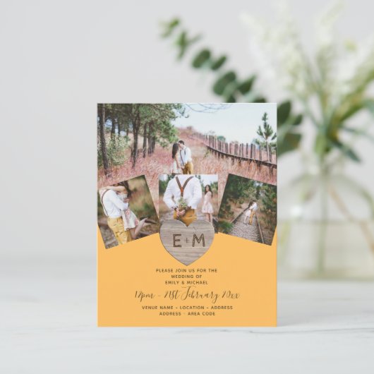 Landelijke Rustieke Foto Gesneden Hart Monogram Br (Staand voorkant)