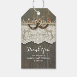 Landelijke Rustieke Hoefijzers Kant Houten Bruilof Cadeaulabel