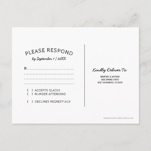 Landelijke Rustieke Krijtbord Hout Bruiloft RSVP Uitnodiging Briefkaart (Achterkant)