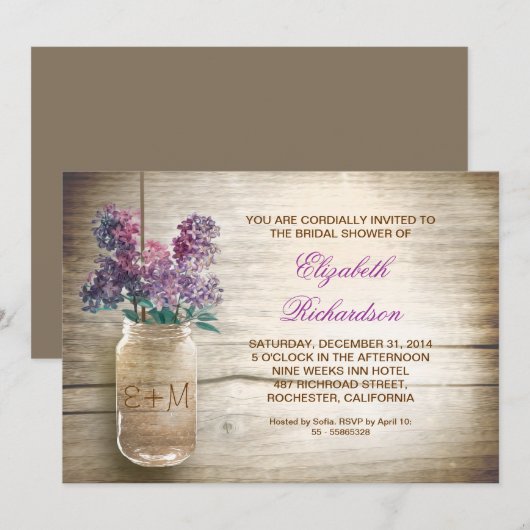 Landelijke rustieke Mason Jar Bruids Douche Uitnod Kaart (Voorkant / Achterkant)