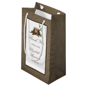 Landelijke Rustieke Monogram Boom & Jute Huwelijk Klein Cadeauzakje