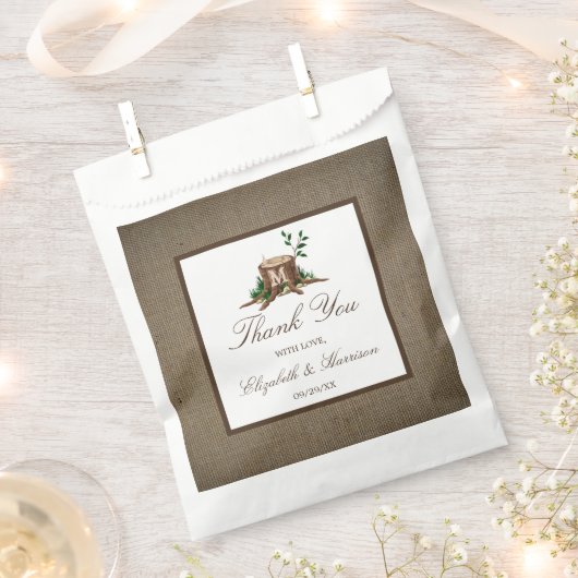 Landelijke Rustieke Monogram Boom & Jute Trouw Bedankzakje (Geknipt)