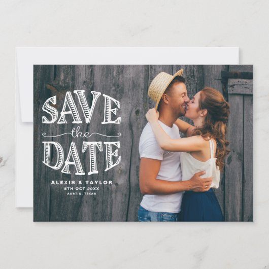Landelijke Rustieke Typografie Foto Overlay Save The Date (Voorkant)