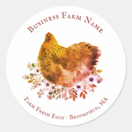 Landelijke Rustieke Waterverf Bloemenkip Ronde Sticker