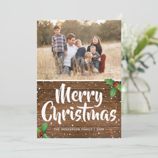 Landelijke Rustieke Winter Prettig Kerstmis Foto Feestdagenkaart (Staand voorkant)