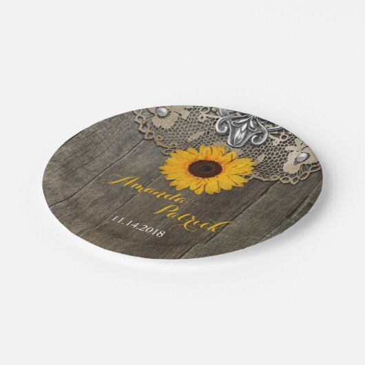 Landelijke Rustieke Zonnebloem Bruiloft Papier Bor Papieren Bordje (Gekanteld)