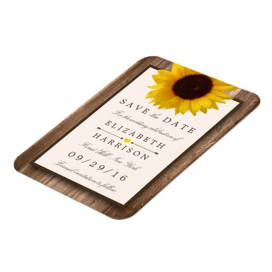 Landelijke Rustieke Zonnebloem, Bruin Hout sparen  Magneet (Linkerzijde)