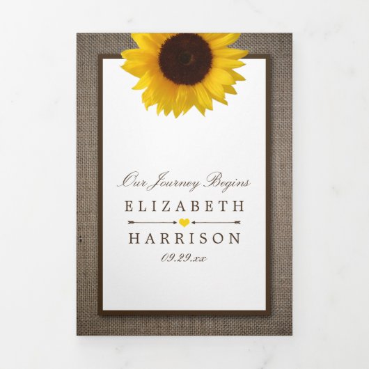 Landelijke Rustieke Zonnebloem & Burlap Bruiloft S Drieluik Uitnodiging (Cover)