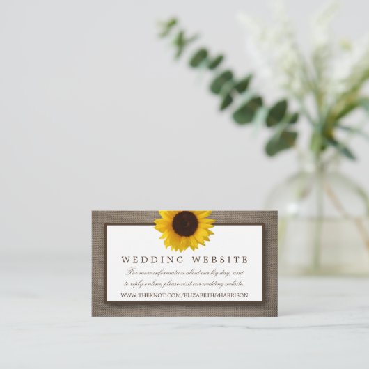 Landelijke Rustieke Zonnebloem & Burlap Bruiloft W Informatiekaartje (Staand voorkant)