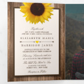 Landelijke Rustieke Zonnebloem & Houten Huwelijkss Drieluik Uitnodiging (Binnenzijde eerst)