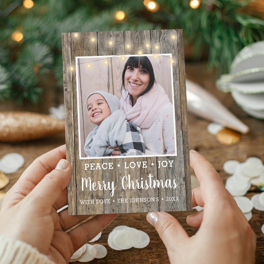 Landelijke Rustige houten lichtfoto met prettig ke Feestdagenkaart